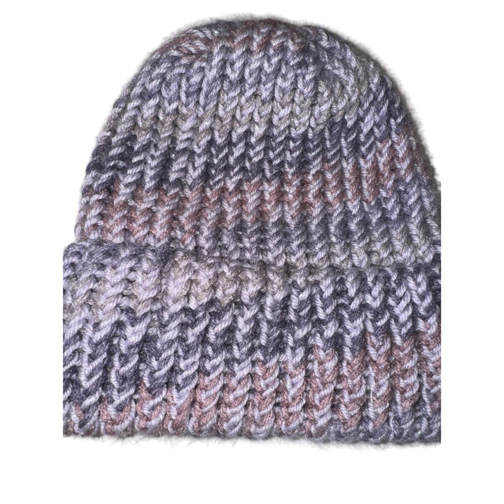Women's Chunky Fuzzy Knit Wool-blend Striped Purple Pink Gray Sparke Beanie OS